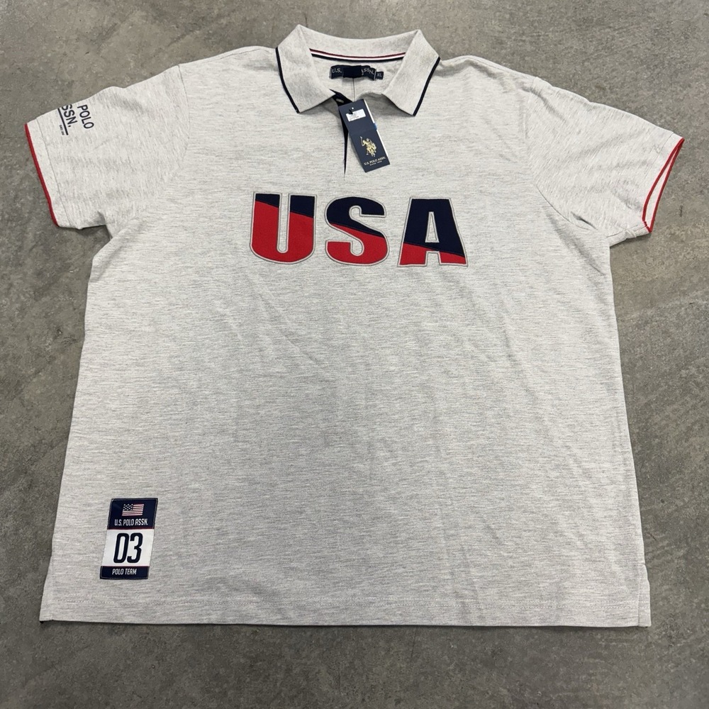 NWT Men's U.S. Polo Assn. Polo Shirt Gray USA Applique Casual Retro Y2K XL